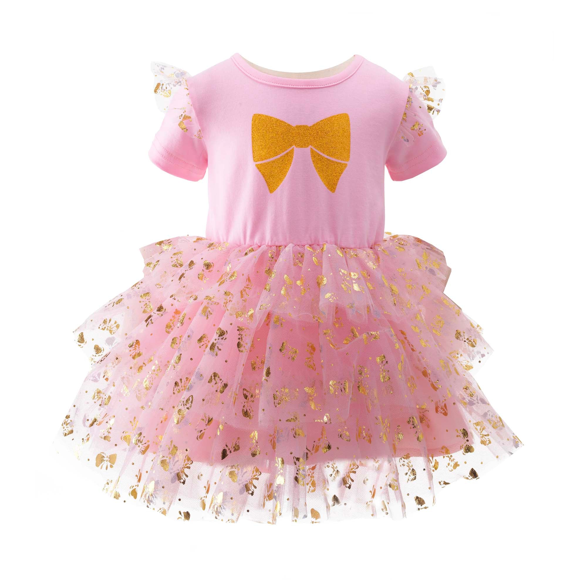 Short Sleeve Bow Tulle Tutu Dress