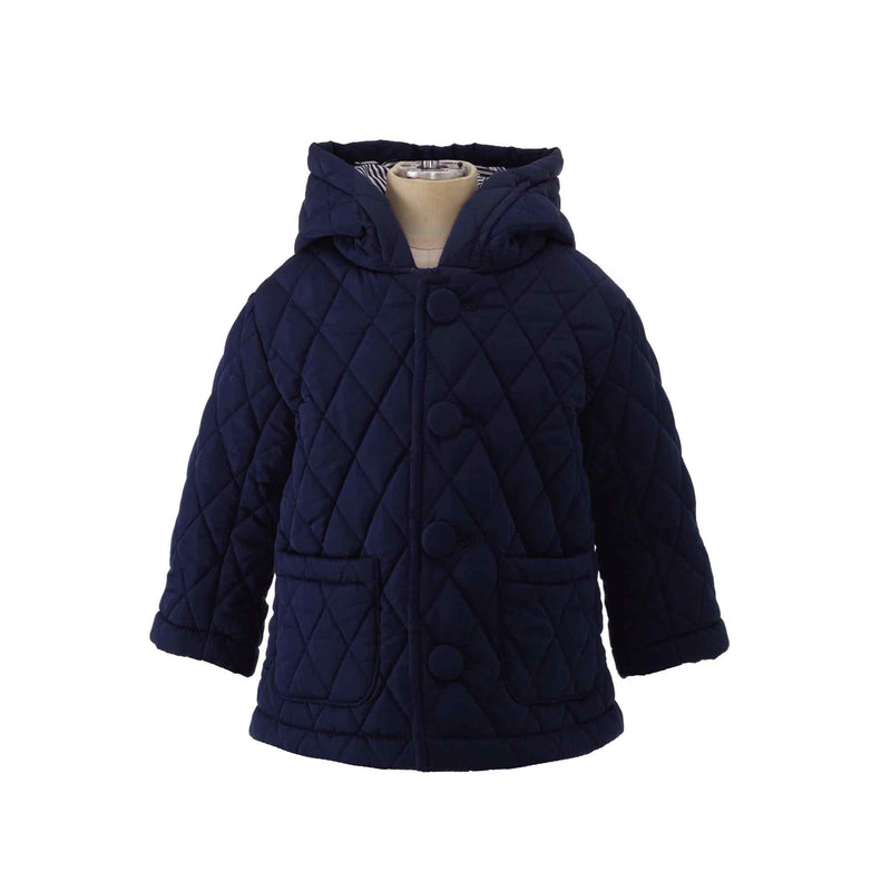 Navy Quilted Hooded Jacket