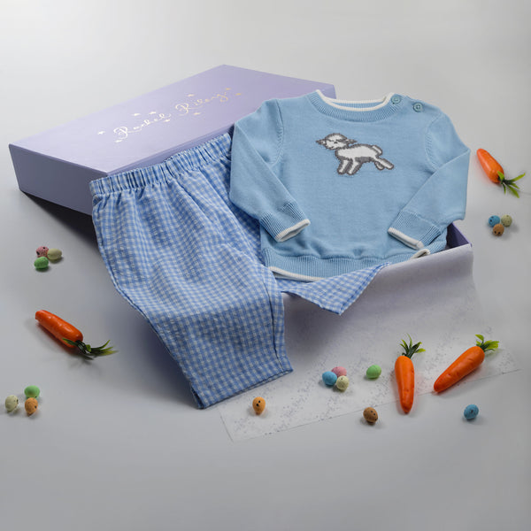 Blue Gingham Lamb Gift Set