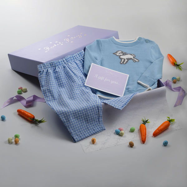 Blue Gingham Lamb Gift Set