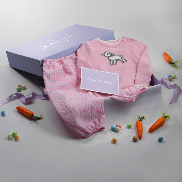 Pink Gingham Lamb Gift Set