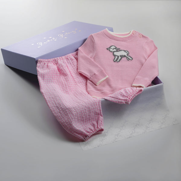 Pink Gingham Lamb Gift Set