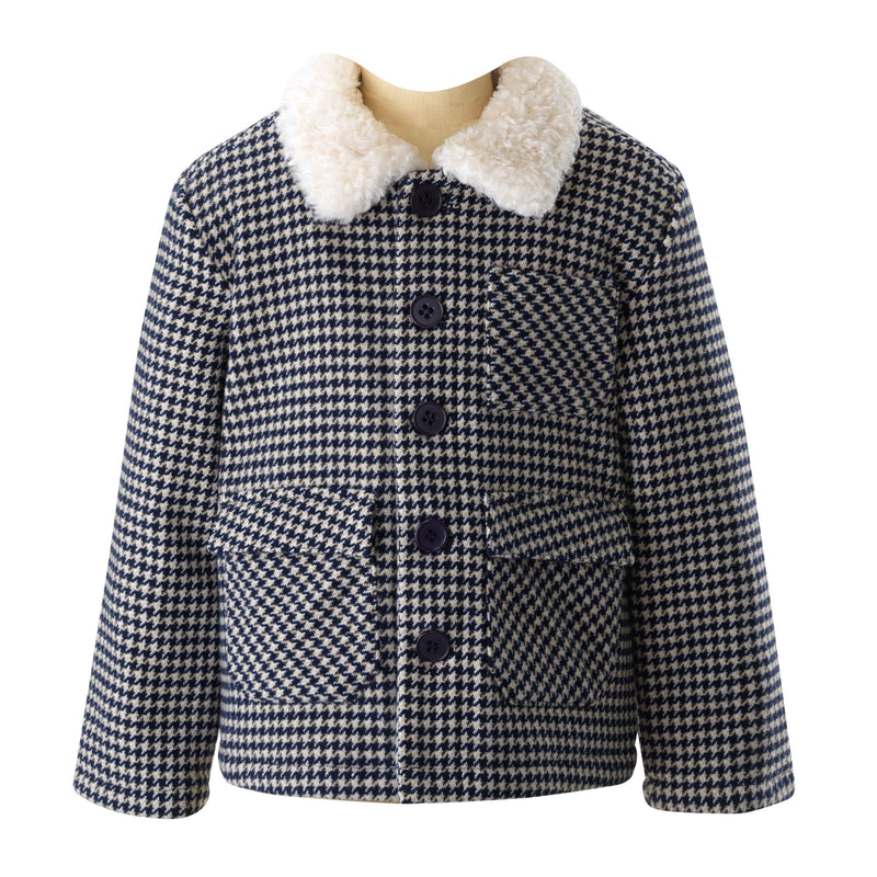 Houndstooth Shearling Collar Jacket