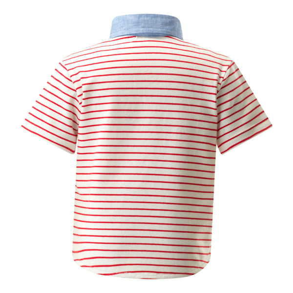 Breton Stripe Polo Shirt, Red