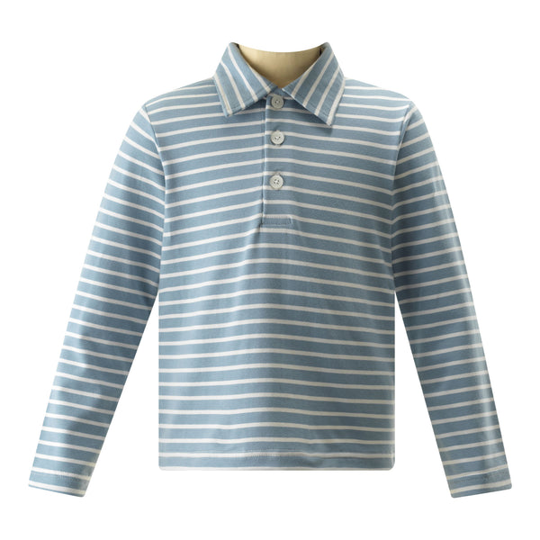 Breton Stripe Polo Shirt, Blue