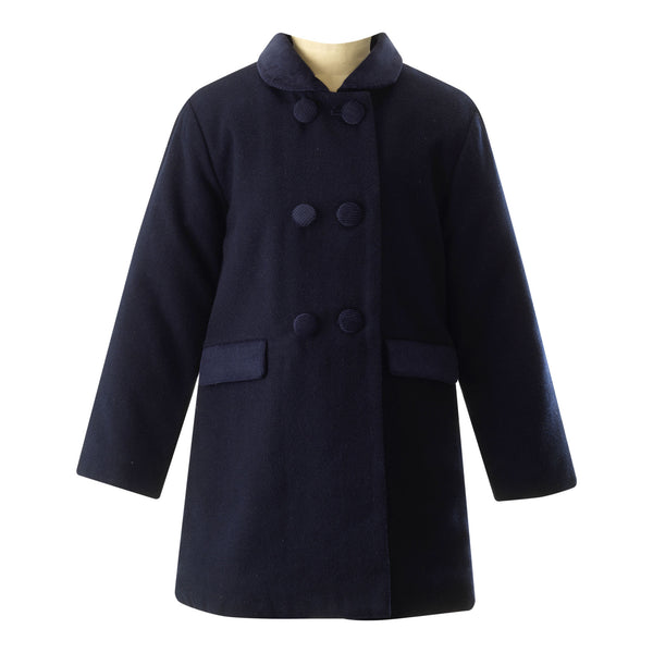 Navy Velvet Trim Dress Coat