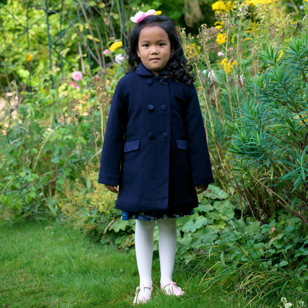 Navy Velvet Trim Dress Coat