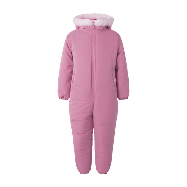 Pink Footless Faux Fur Trim Snowsuit