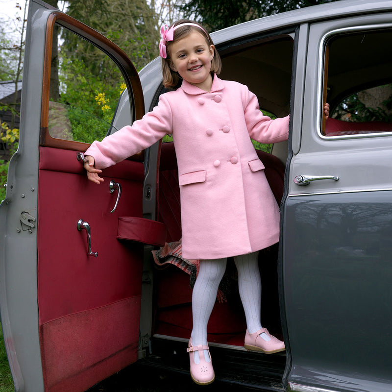 Pink Velvet Trim Dress Coat