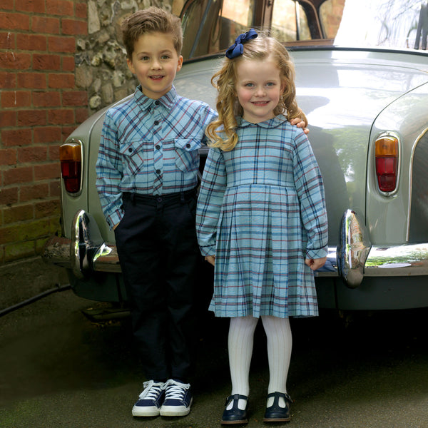 Blue Check Pleated Dress