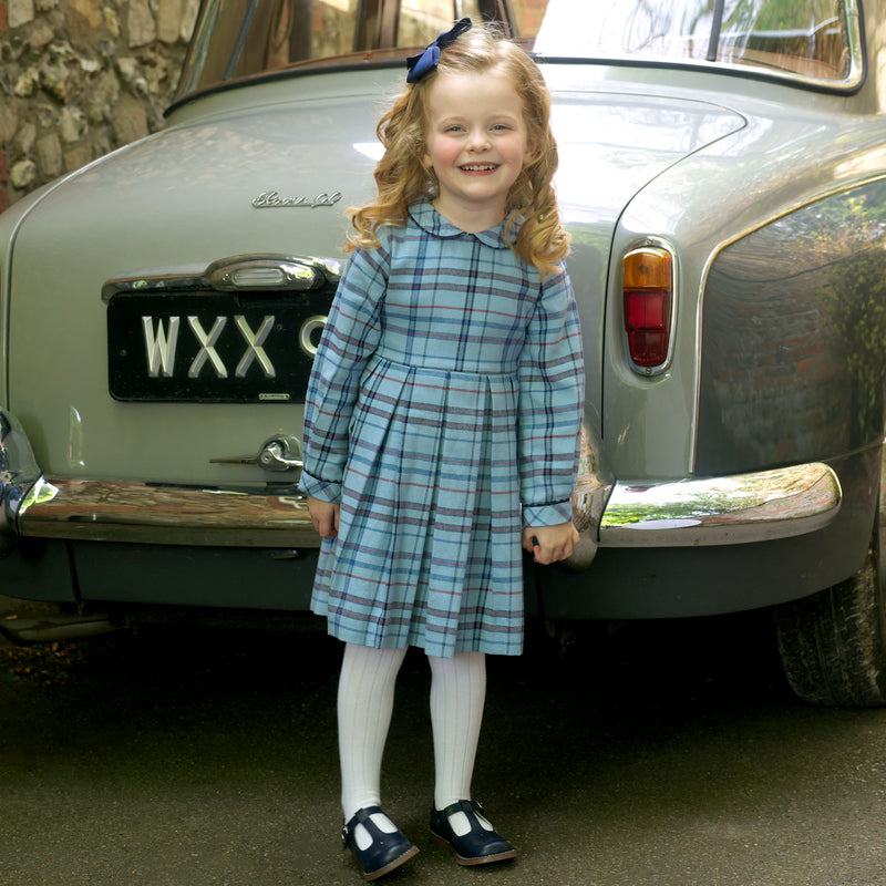 Blue Check Pleated Dress