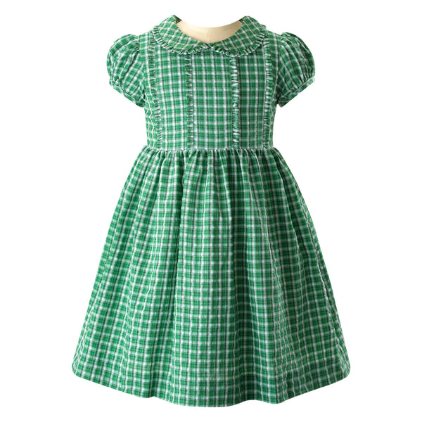 Check Frill Front Dress Green