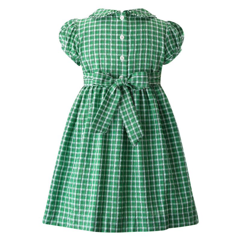 Check Frill Front Dress Green