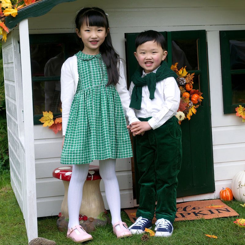 Check Frill Front Dress Green