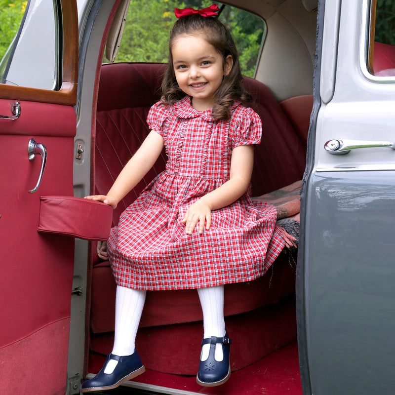 Check Frill Front Dress Red