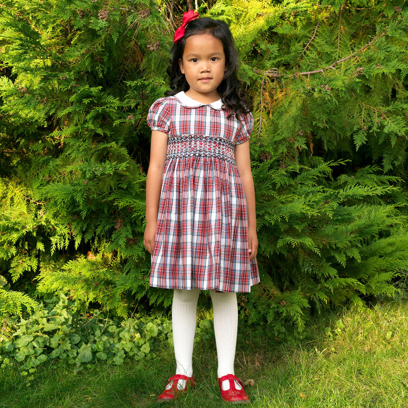 Peter Pan Collar Tartan Smocked Dress