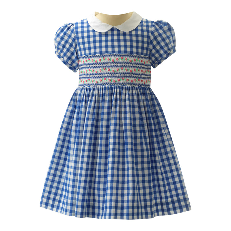 Daisy Check Smocked Dress, Blue