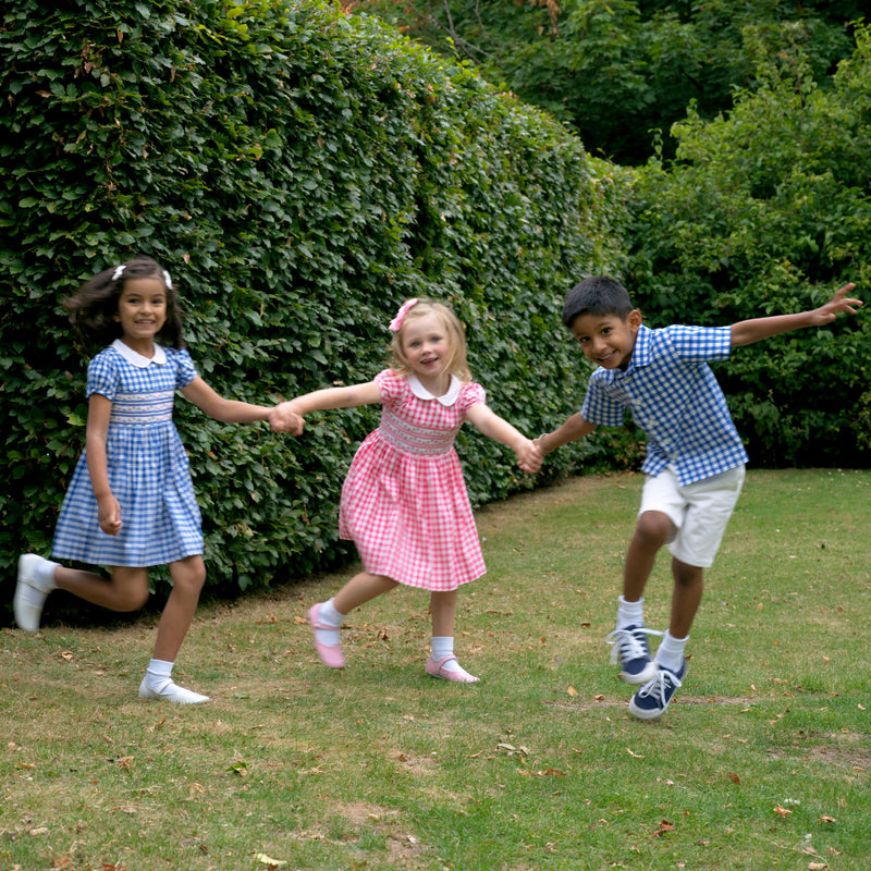 Daisy Check Smocked Dress, Blue