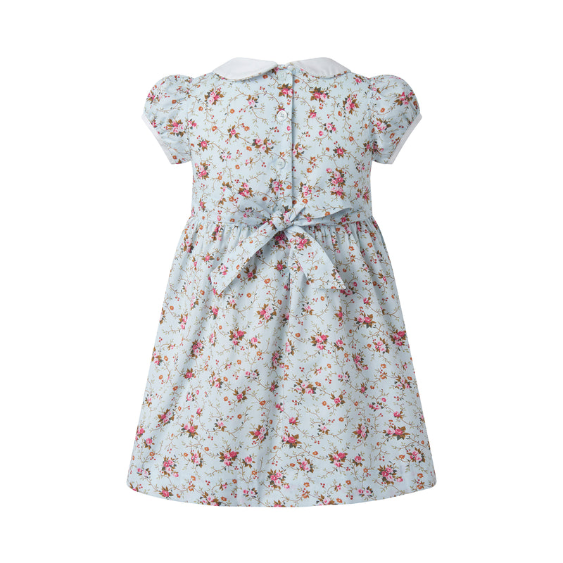 Pale Blue Floral Smocked Dress