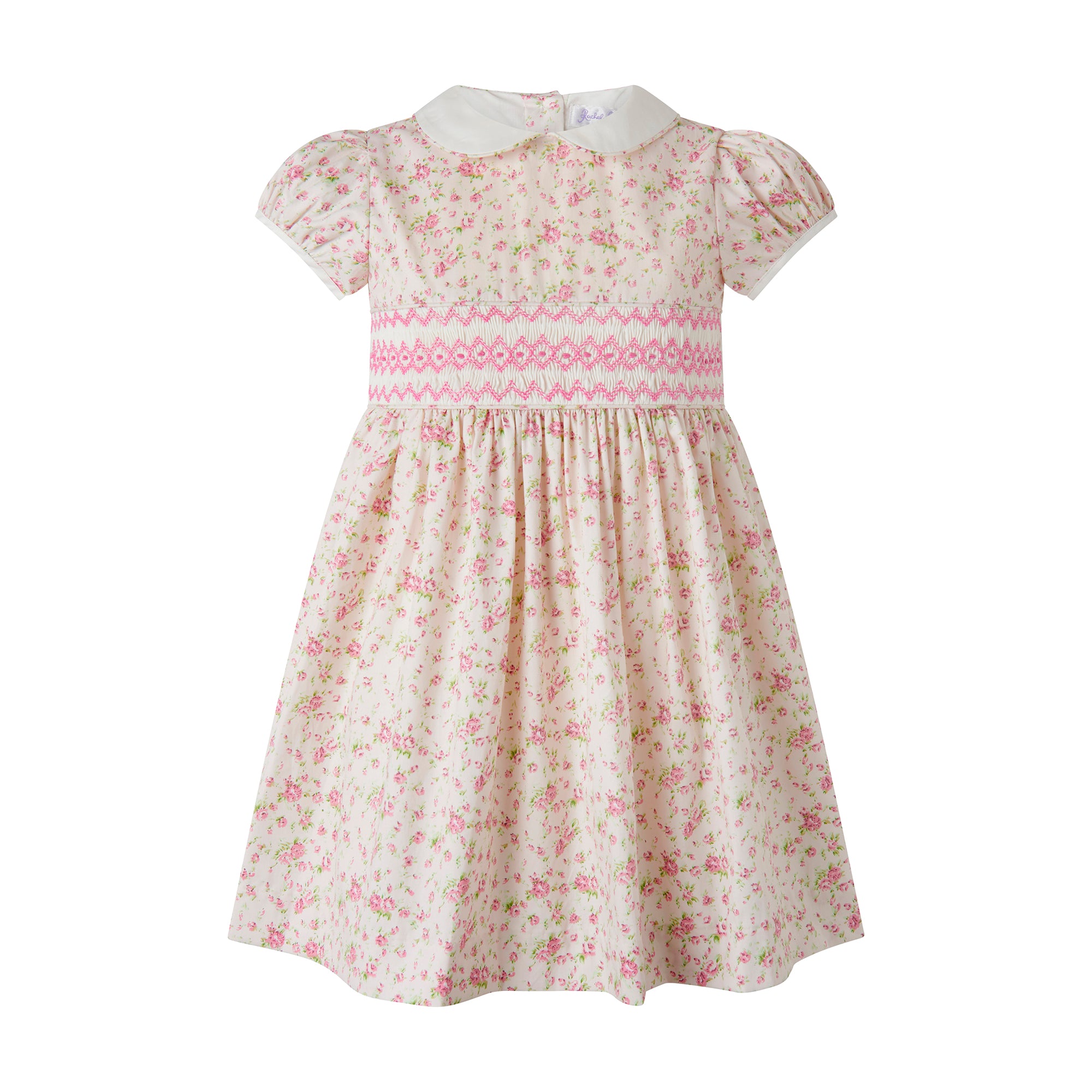 Cream Floral Smocked Dress