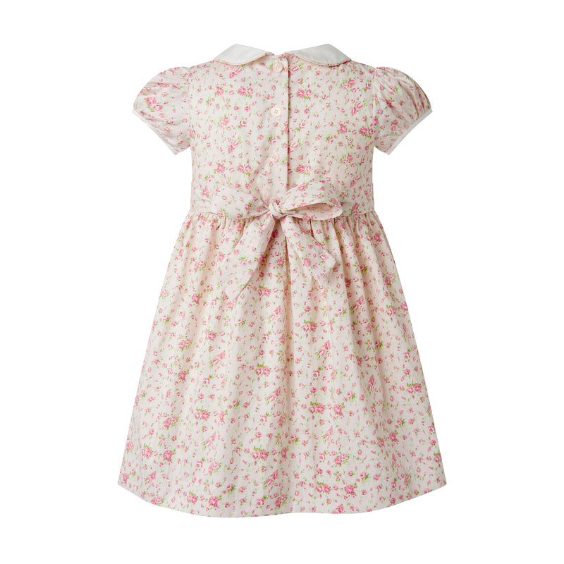 Cream Floral Smocked Dress