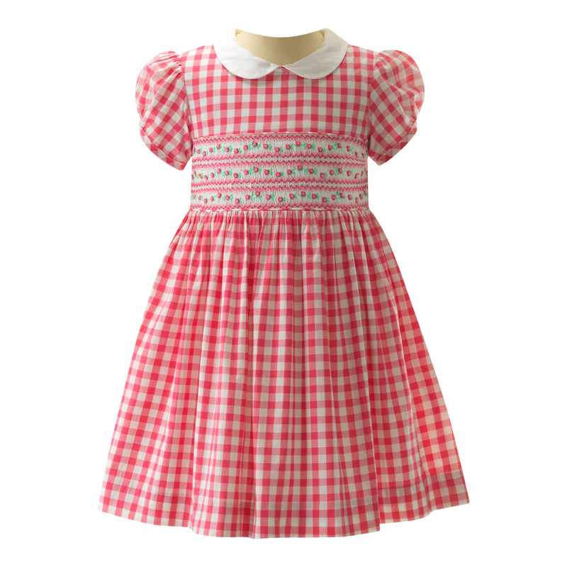 Daisy Check Smocked Dress, Pink