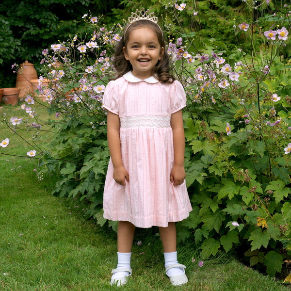 Pink Swiss Dot Smocked Dress