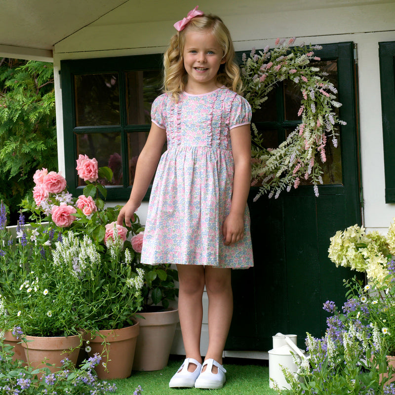 Pastel Floral Scalloped Frill Dress