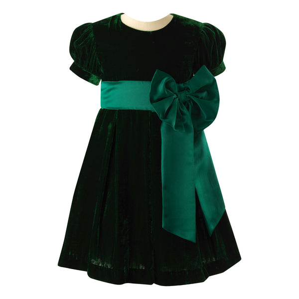 Crushed Velvet Bow Dress, Green