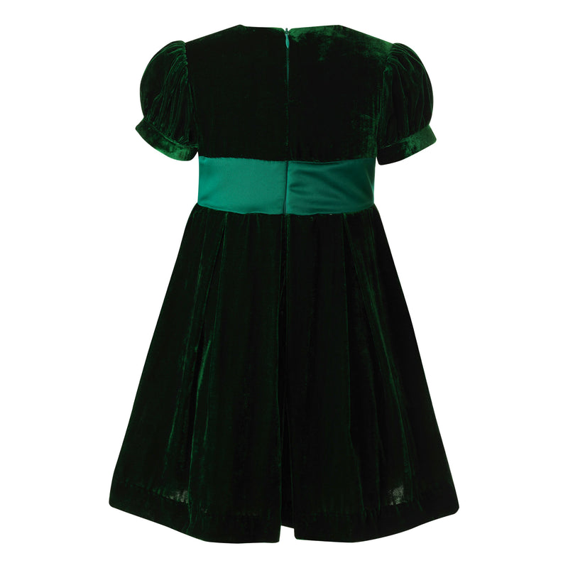 Crushed Velvet Bow Dress, Green