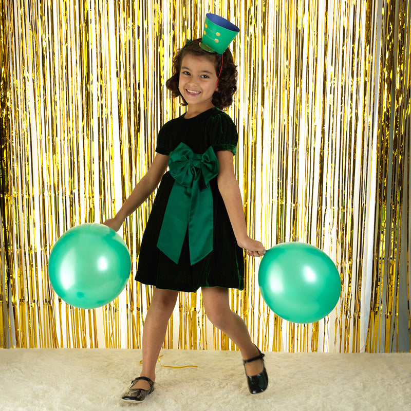 Crushed Velvet Bow Dress, Green