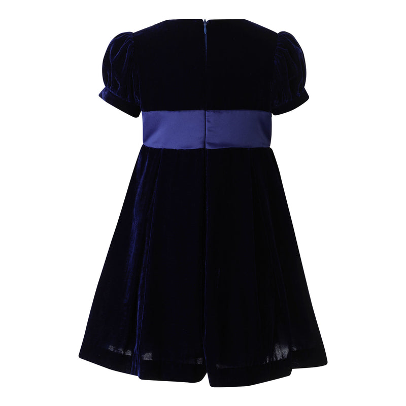 Crushed Velvet Bow Dress, Navy