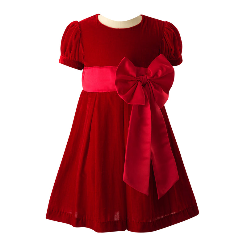 Crushed Velvet Bow Dress, Red