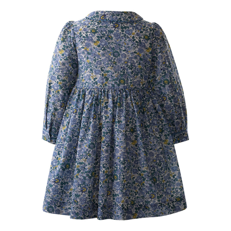 Blue Petal Blossom Smocked Button-front Dress