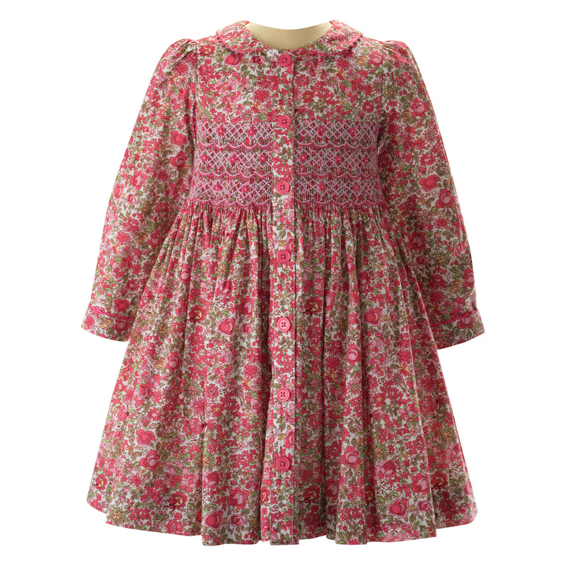 Pink Petal Blossom Smocked Button-front Dress