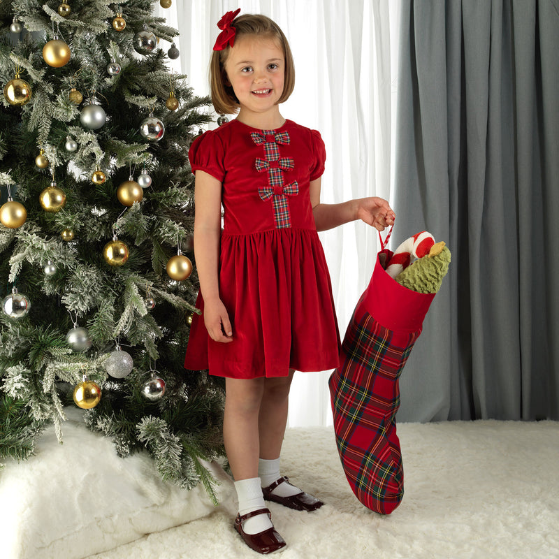 Tartan Bow Front Dress, Red