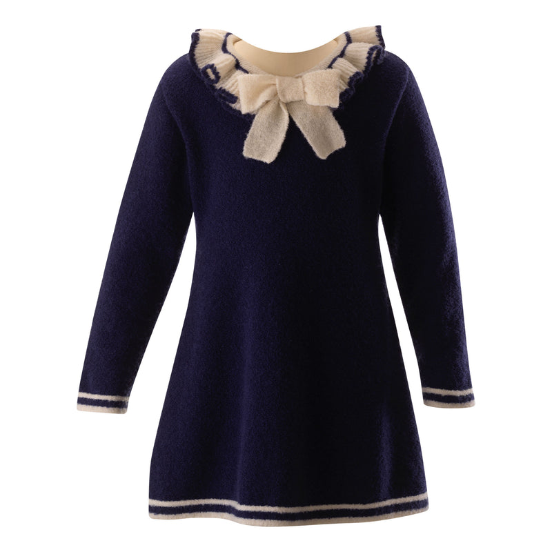 Navy Knit Frill Dress