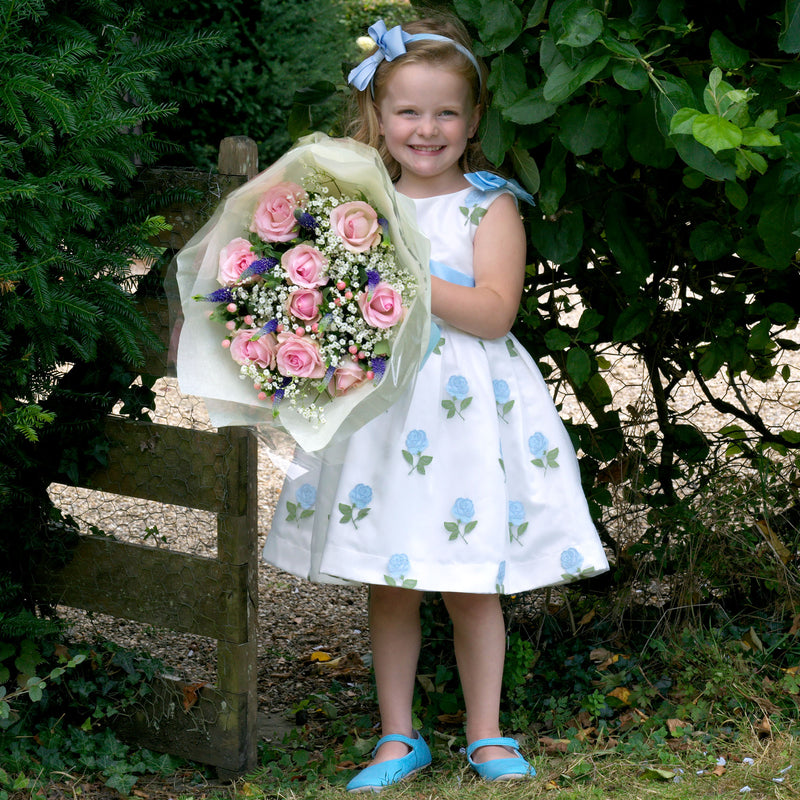 Blue Rose Embroidered Organza Dress