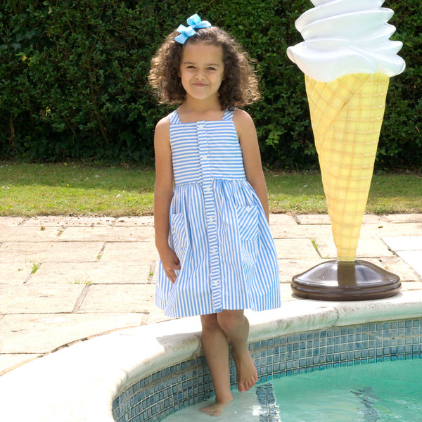 Blue Striped Button-Front Sun Dress