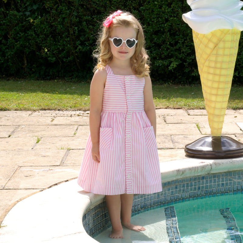 Pink Striped Button-Front Sun Dress