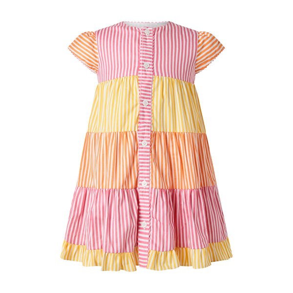 Striped Tier Button-front Dress