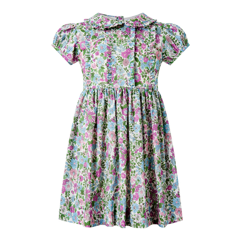 Purple Leafy Floral Frill Dress