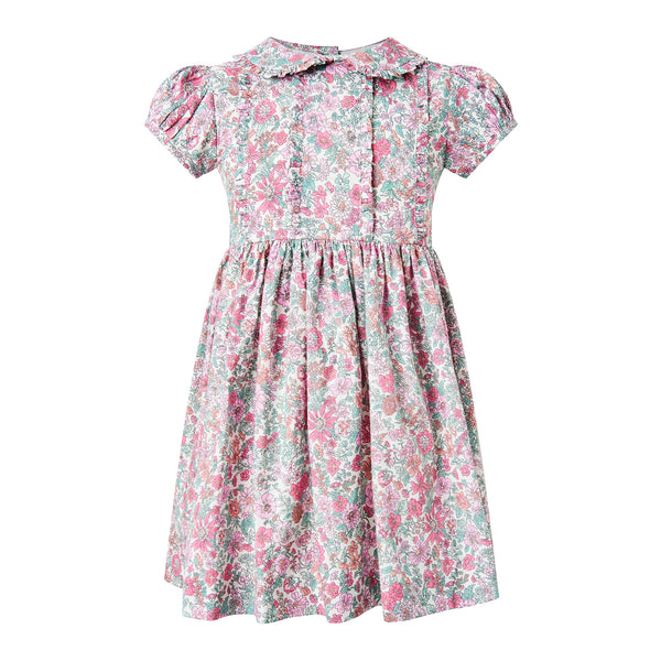 Pink Leafy Floral Frill Dress