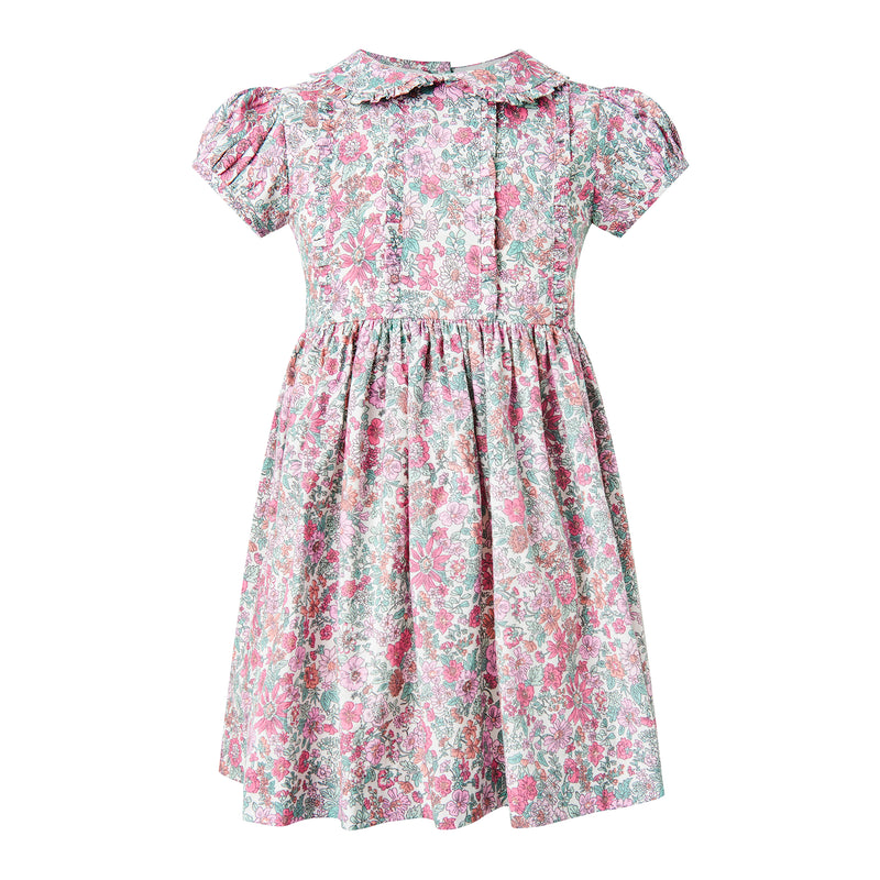 Pink Leafy Floral Frill Dress