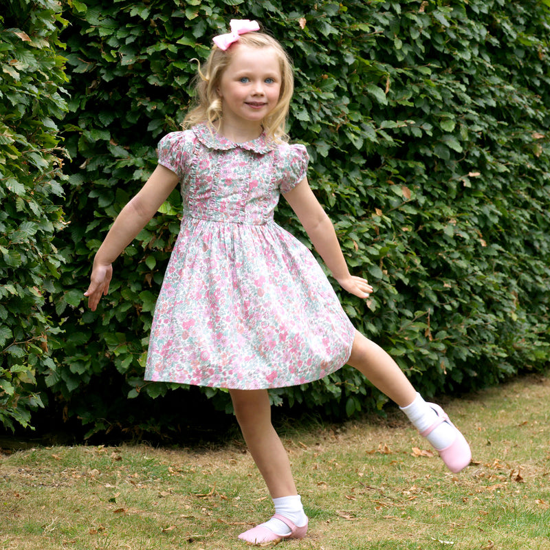 Pink Leafy Floral Frill Dress