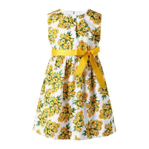 Tulip Bouquet Sash Dress, Yellow