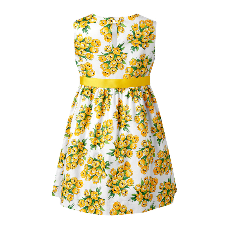 Tulip Bouquet Sash Dress, Yellow