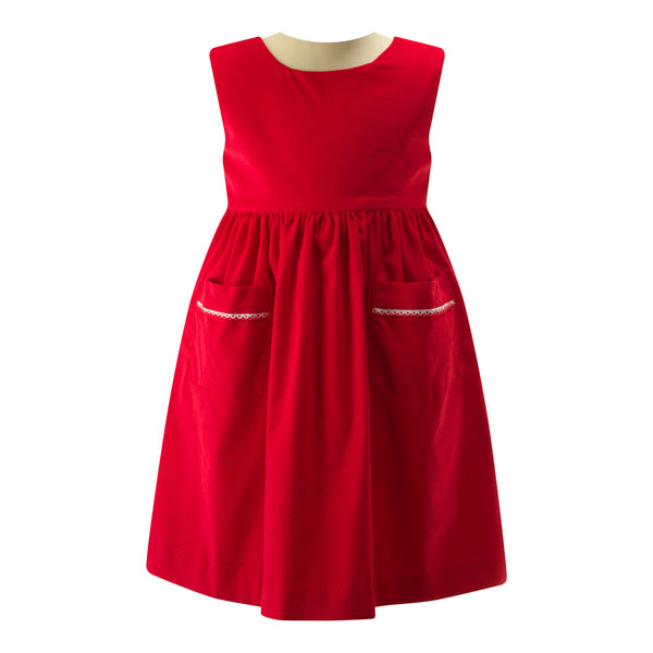 Red Babycord Pocket Pinafore