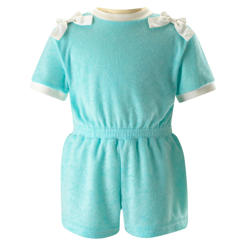 Bow Towelling Playsuit, Aqua