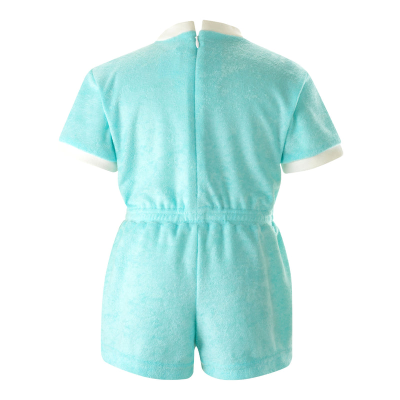 Bow Towelling Playsuit, Aqua